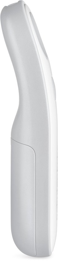 Zijaanzicht van een witte Kobo afstandsbediening met ergonomische grip.