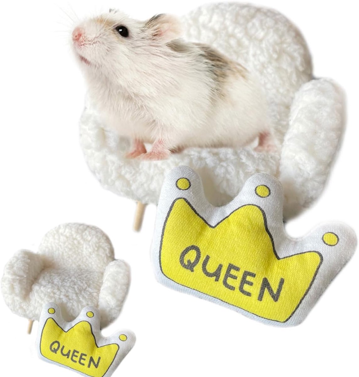 Daity Mini-fauteuil van katoen voor hamsters - comfortabel bed voor kleine dieren (met kussen) - decoratie voor kooien met foto - woonaccessoire voor vrijetijdsbesteding - slaapmat en rustnest - geschikt voor hamsters - muizen en ratten. (witte bank)