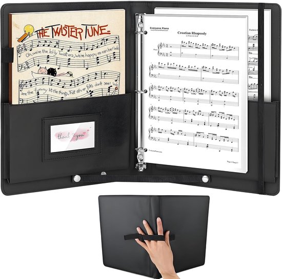 Muziekmap A4 – zwart – PU-materiaal – handriem – 200 vellen