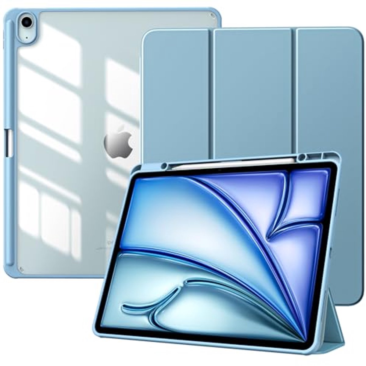 Beschermhoes voor iPad Air 13 inch met potloodhouder en akoestische slaapstand - Mistig Blauw