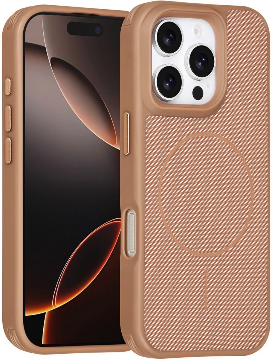 TUNIQ Back cover voor iPhone 16 Pro - MagSafe - Carbon Fiber - Antishock - Goud