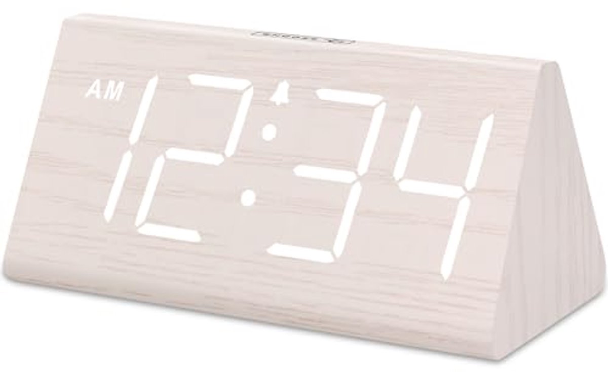Digitale Houten Wekker met Grote Cijfers en USB-oplader voor Slaapkamer