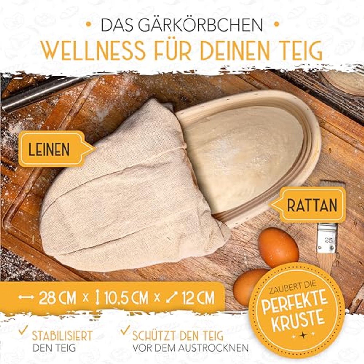 Gietijzeren Broodbakvorm met Deksel - 28 cm, Inclusief Fermentatiemand