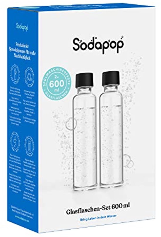 Aarke Glazen fles voor bruiswatertoestel, Carbonator Pro, vaatwasserbestendig, met details in roestvrij staal, 800ml (compatibel met de Aarke Carbonator Pro