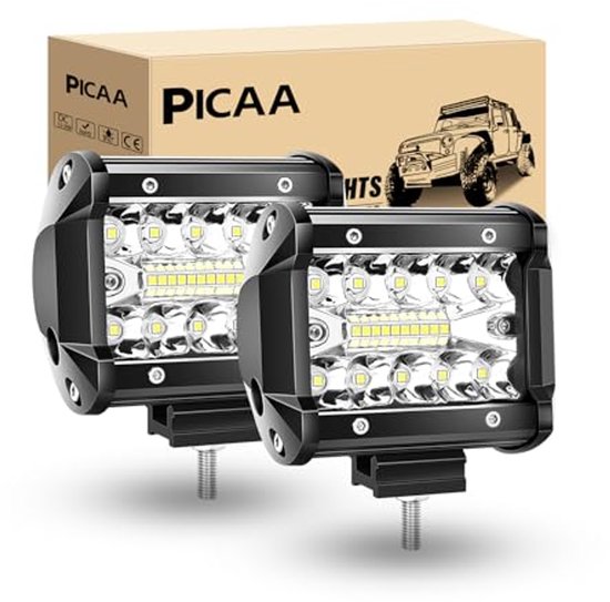 PICAA LED Werklamp 12V 24V, 10 stuks 48W 4800LM 4.3inch