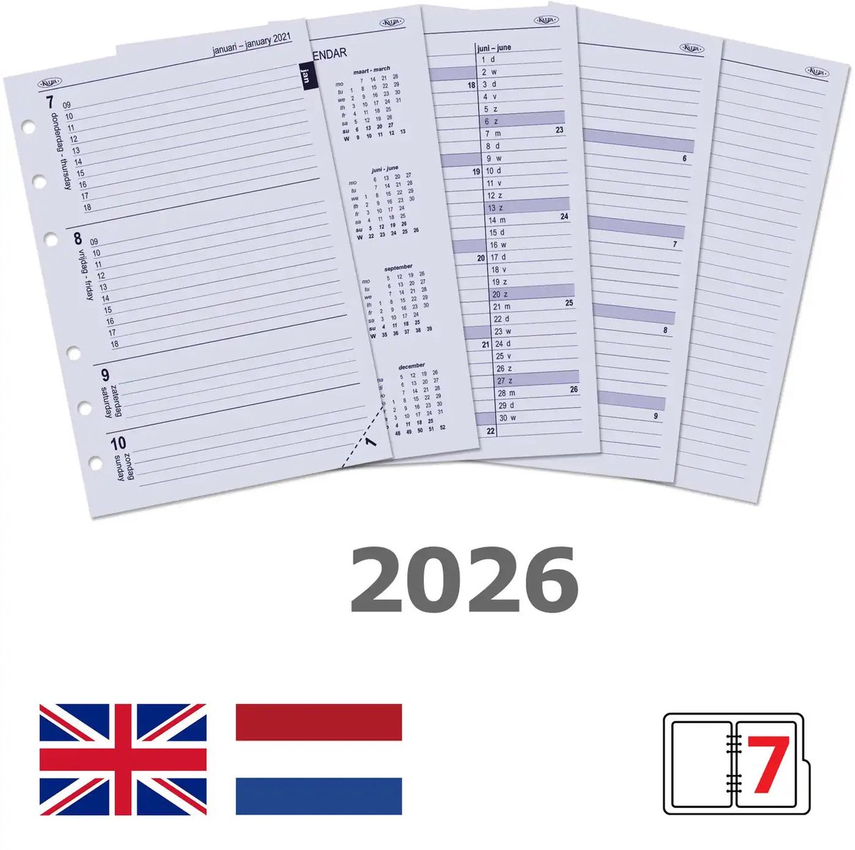 Kalpa 6207-26 210 x 144 mm A5 Agenda Organizer Vulling NL EN 2026