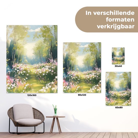 Affiche de jardin 60x80 cm - Décoration de jardin Forêt - Style peinture - Colorée - Affiche pour le jardin - Décoration extérieure - Tableau de jardin clôture - Décoration murale sur toile de jardin - Décoration murale sur toile de balcon