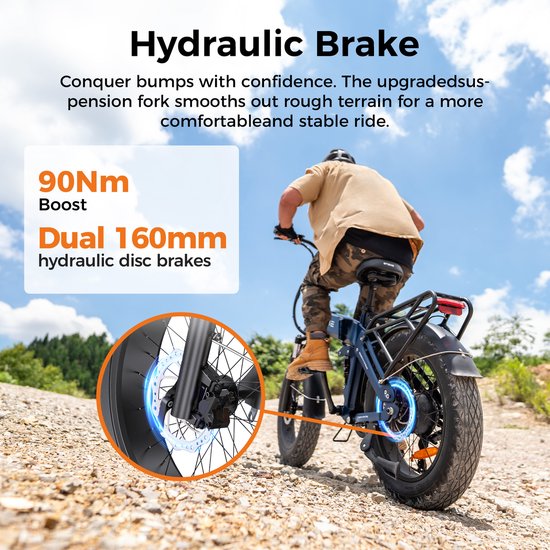 ENGWE Engine Pro 3.0 BOOST Elektrische fiets - Actieradius 130km - Verwijderbare batterij 48V15Ah - 250W Motor - Volledige vering - Shimano 7 Versnellingen - 20 Inch opvouwbare City Commuter E-Bike - Hydraulische olierem - VTT Fatbike - Blauw — afbeelding 4