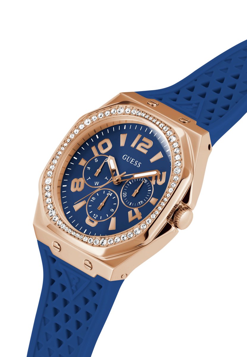 Guess Zest Multifunctioneel Horloge Blauwe Kast: 100% Gerecycled Staal | Armband: 100% Siliconen 40 mm GW0694L4