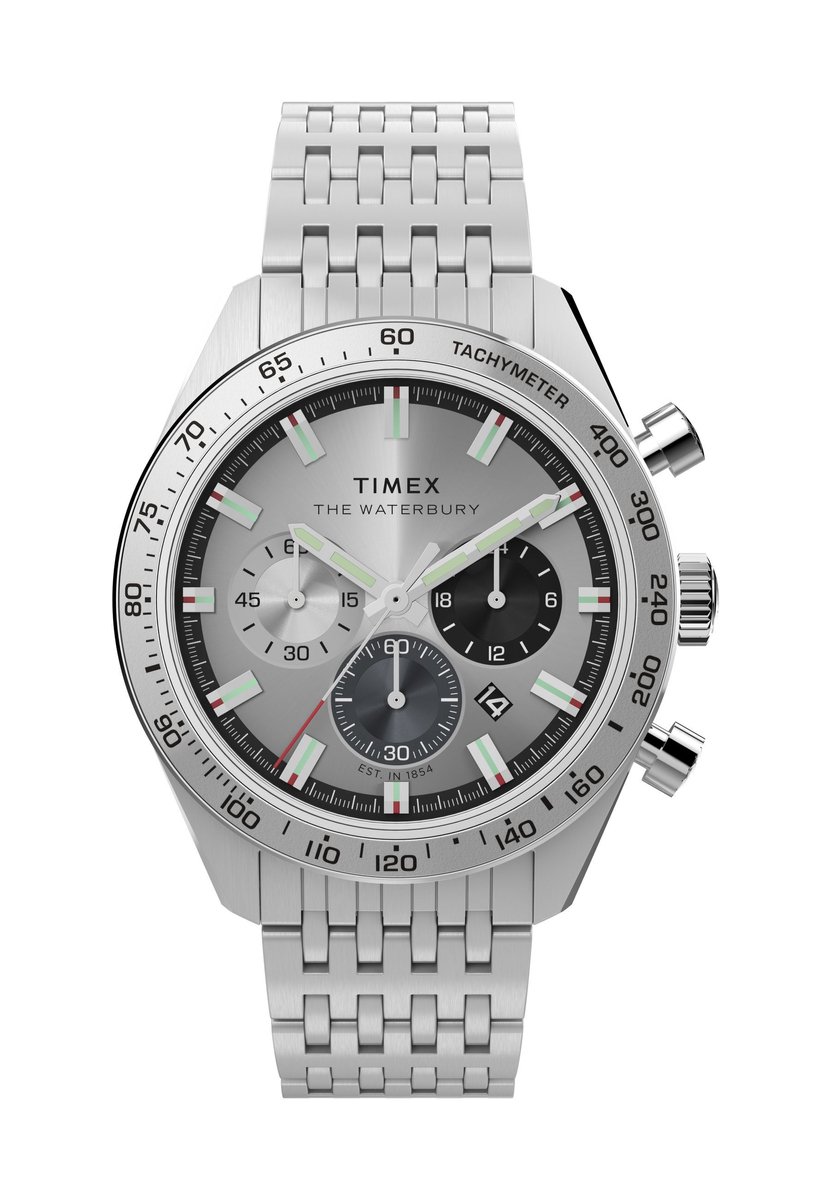 Timex Waterbury Traditional Chronograph Quartz Analoog Horloge Zilveren Toon Kast: 100% Roestvrij Staal | Armband: 100%Roestvrij Staal 41 TW2Y18500AJ, TW2Y18700AJ