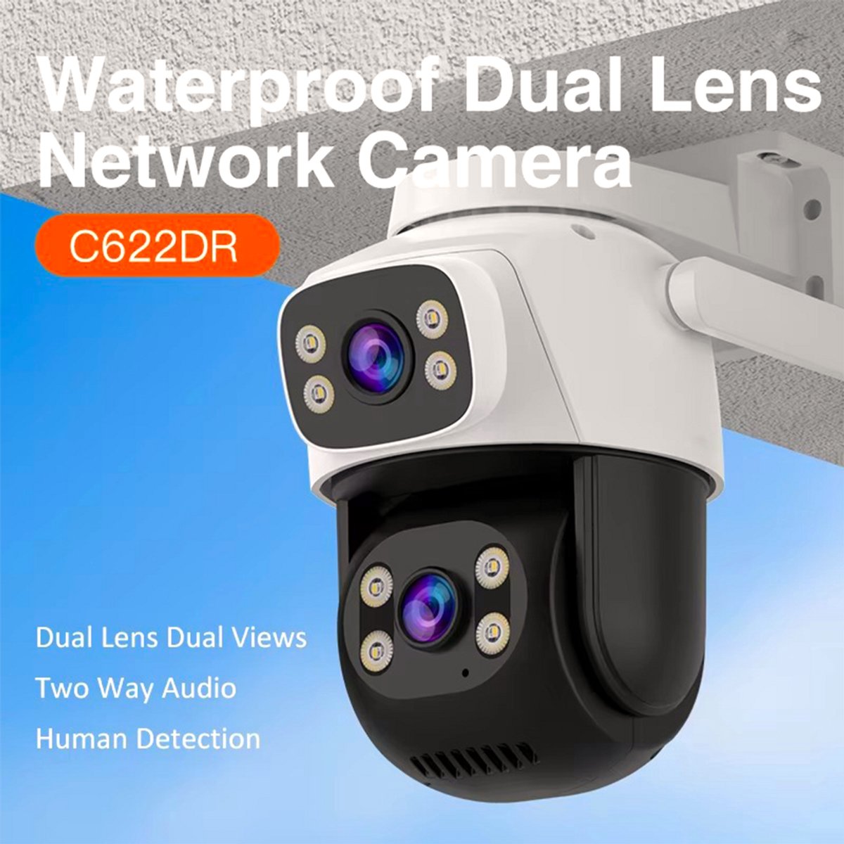 Wifi-camera voor buiten, dubbele lens, HD-thuiscamera met nachtzicht, bewegingsdetectie, netwerkcamera, beveiligingscamera（Met 128G geheugenkaart）