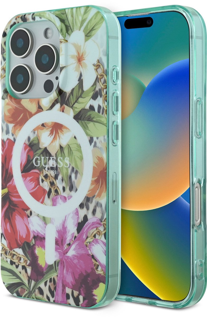 Guess Back cover - iPhone 16 Pro - Oranje - MagSafe IML - Jungle Design