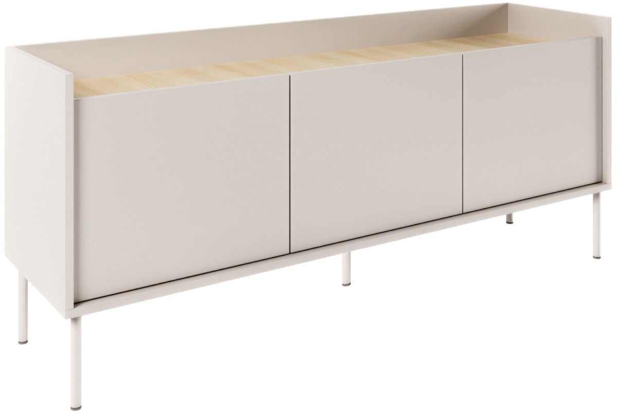 Selsey Tovi - Tv-meubel met 3 deuren, 140 cm, Cashmeregrijs / Eikenhoutlook Kasjmier grijs