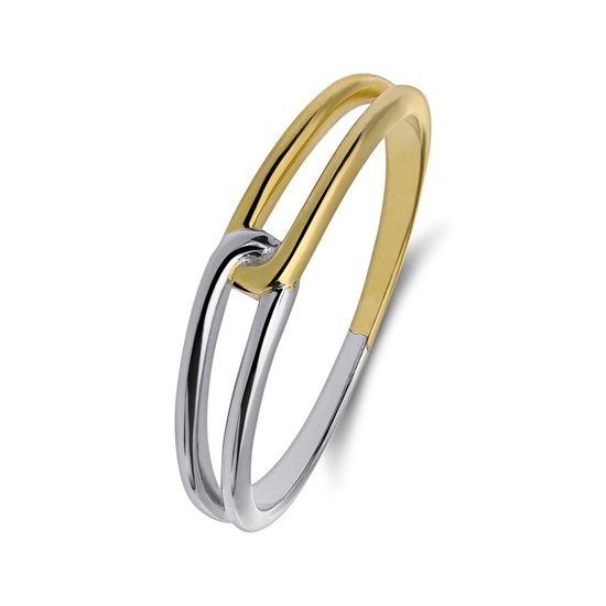Bague Lucardi bicolore argentée torsadée pour femme - Ring - Argent 925 - Argent et doré - 16,50 / 52 mm