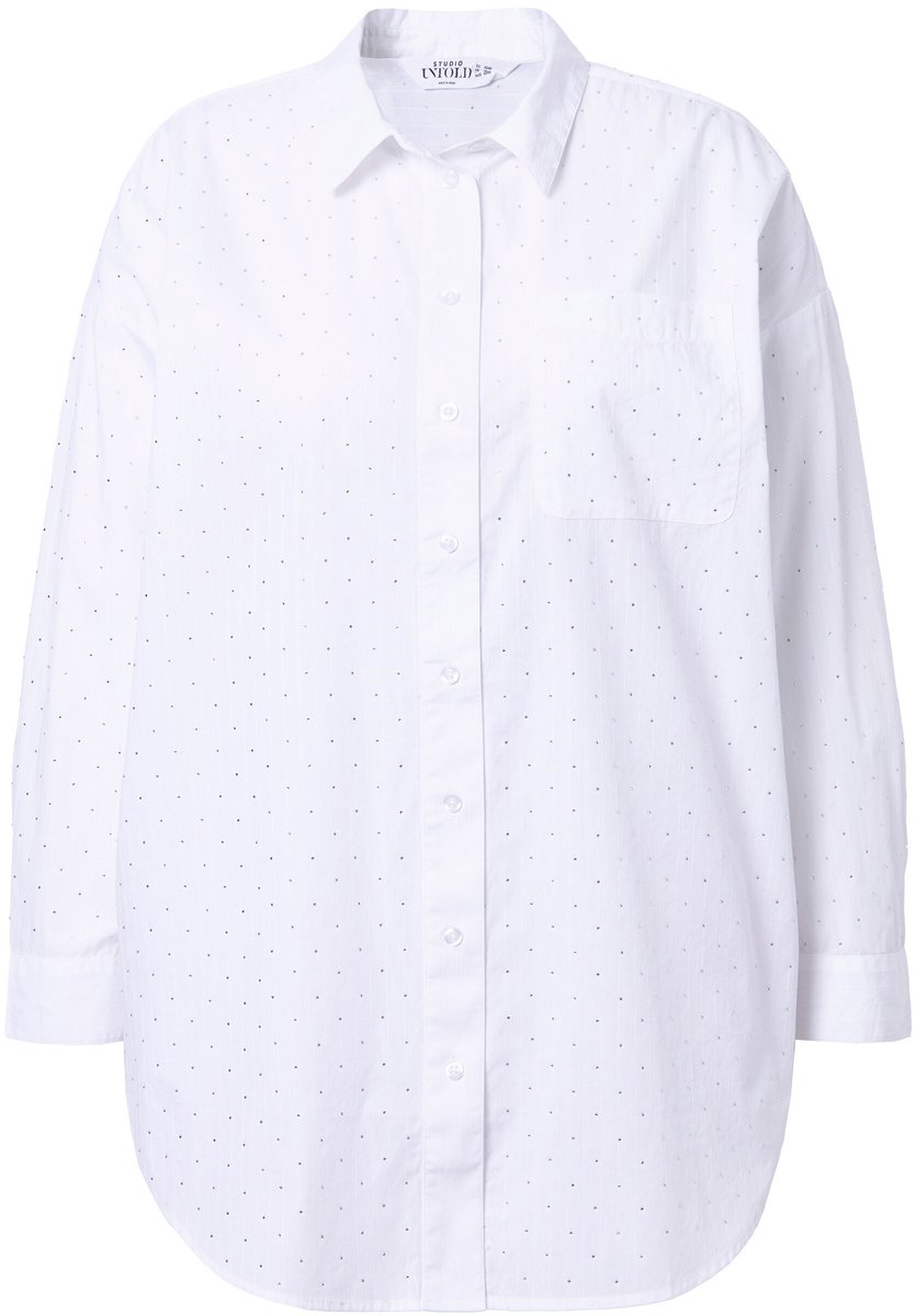 Studio Untold - Dames - Overhemd oversized model glittersteentjes - Off-white - Maat 46+