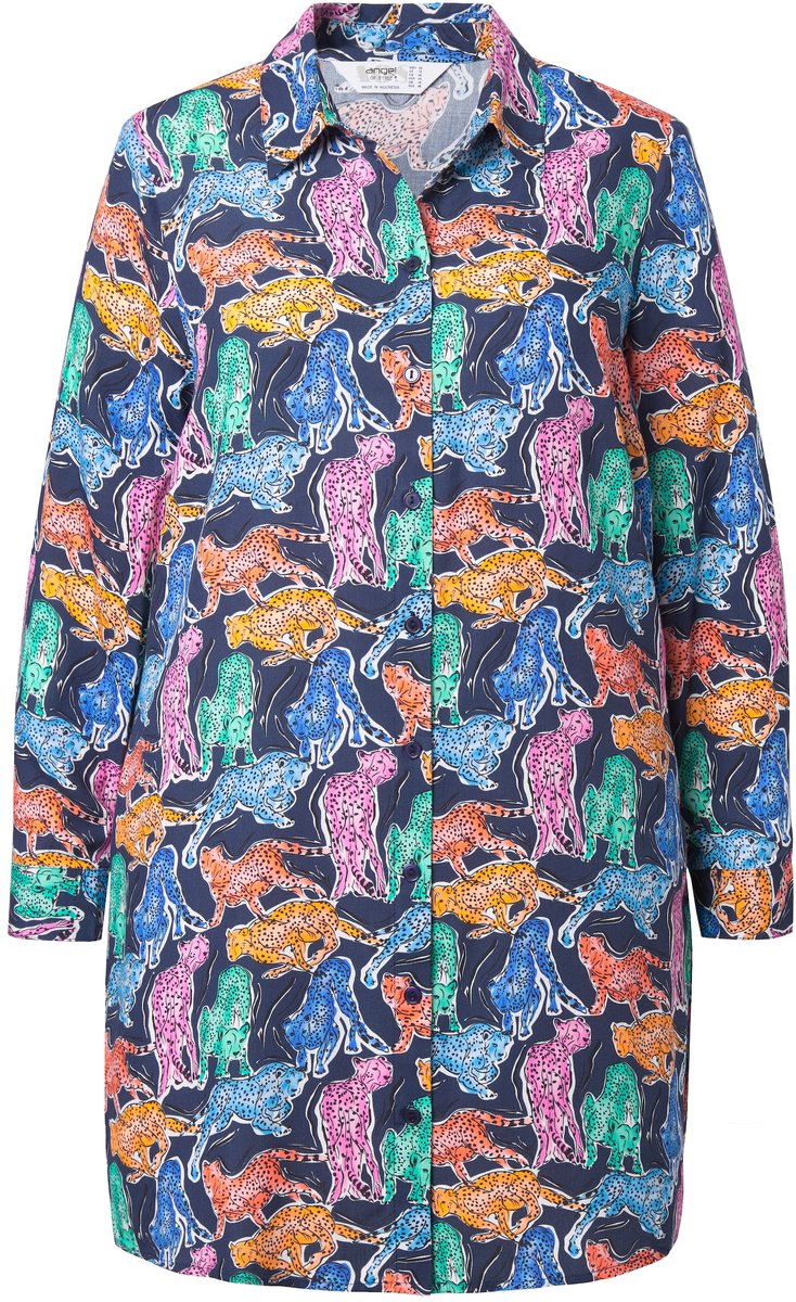 Angel of Style - Dames - Blouse straight fit kleurig tijgermotief lange mouw - Donkerblauw - Maat 50
