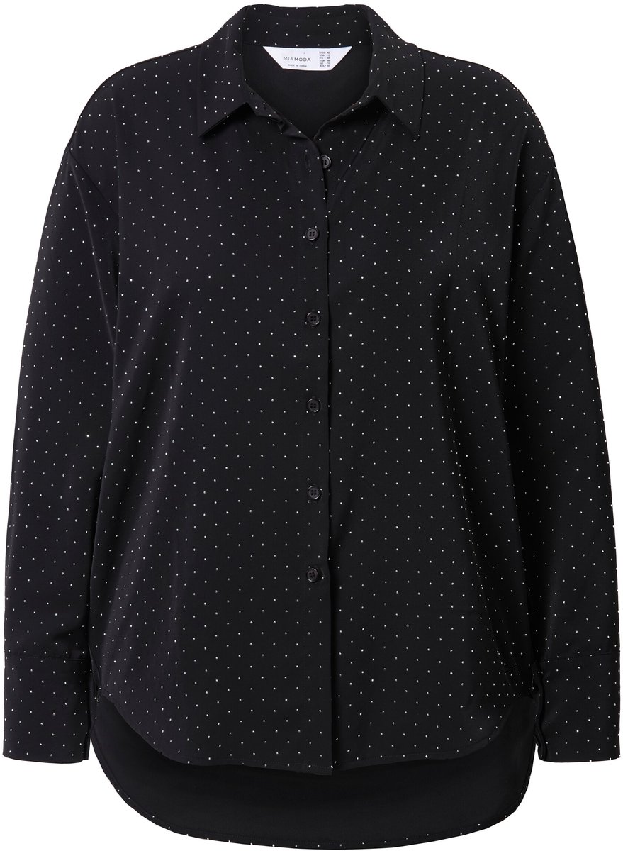 MIAMODA - Dames - Blouse oversized glittersteentjes all-over - Zwart - Maat 50