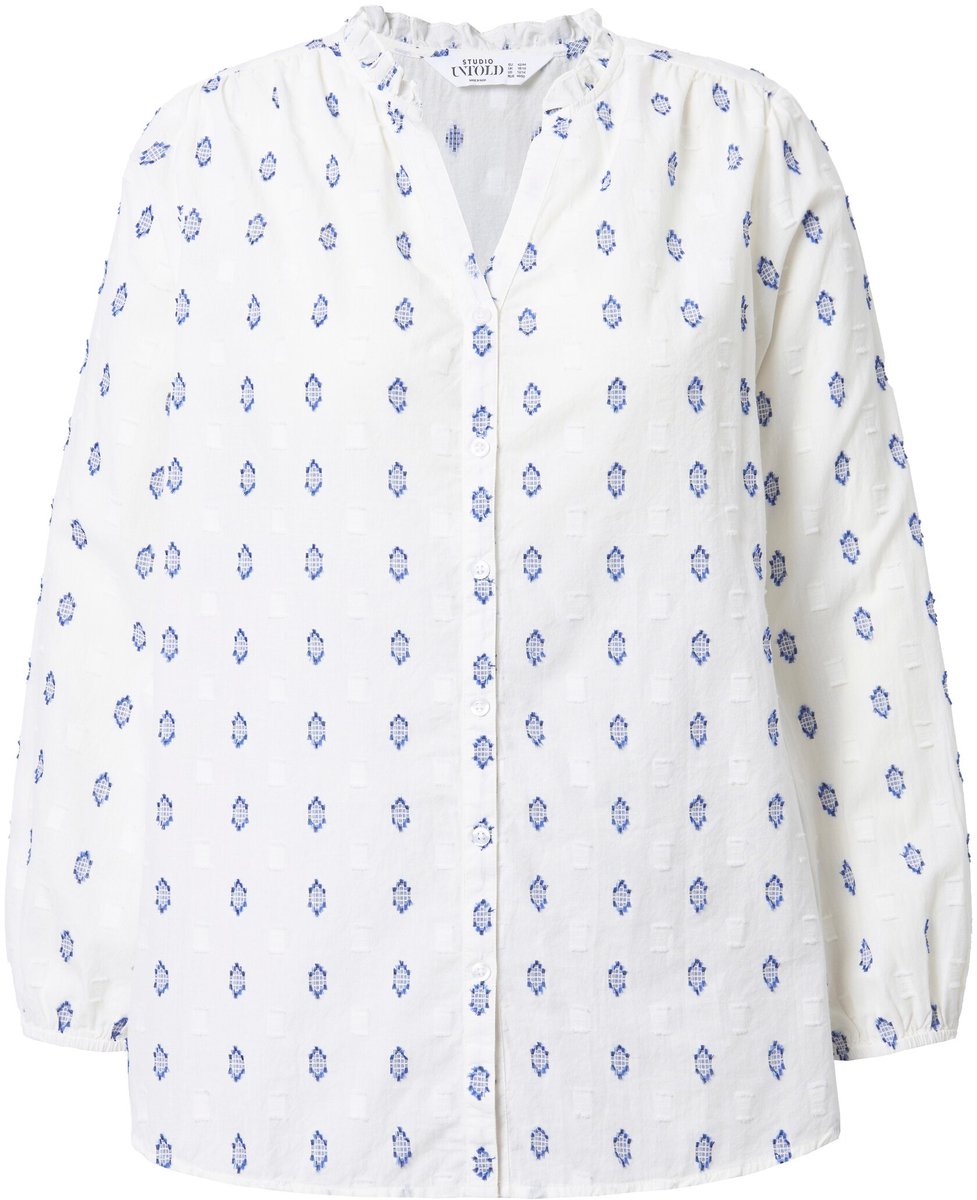 Studio Untold - Dames - Blouese losvallend model geweven motief - Jeans blauw - Maat 54+