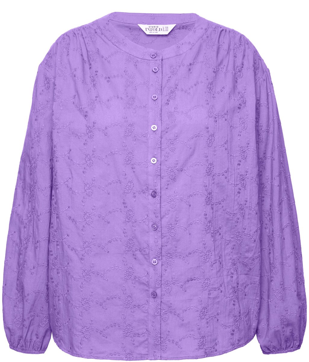 Studio Untold - Dames - Blouse oversized structuurstof lange ballonmouwen - Purper - Maat 46+