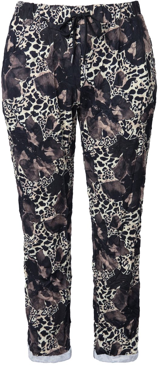 MIAMODA - Dames - Broek joggpants kreukels bloemenprint - Zwart - Maat 60
