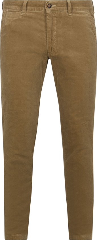 Bruine ribfluwelen herenbroek met een klassieke pasvorm en knoopsluiting.