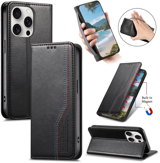 HEM Leren Rits Portemonnee Hoesje (Geschikt voor iPhone 14/15) - Zwart - Hoezenspecialist.nl