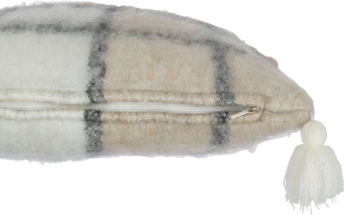 J-Line kussen Pompom - polyester - beige