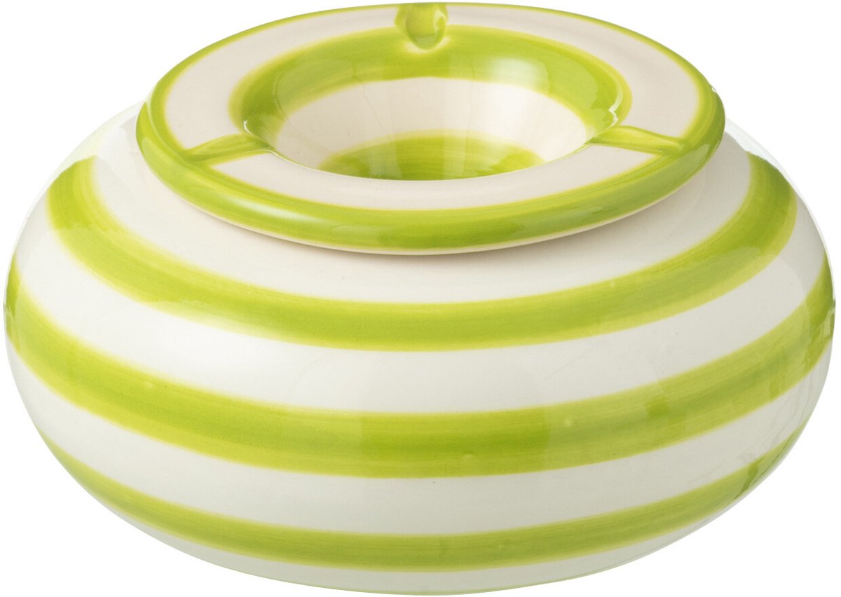 J-Line asbak Granada Stripes - keramiek - wit/groen - large