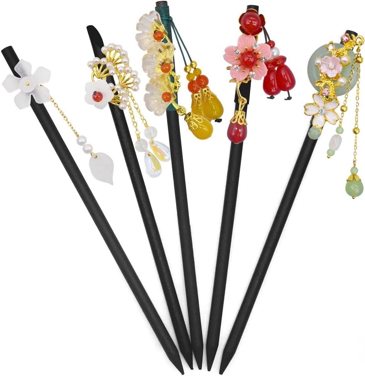 Vintage Haar Chopsticks - 5PCS Haar Sticks - Haar Pin - Haar Fork - Tassel Haar Stick - Buns Haarpins - Haaraccessoires - Gegraveerde Haarpin - Voor Vrouwen en Meisjes - Klassiek Oosters Thema
