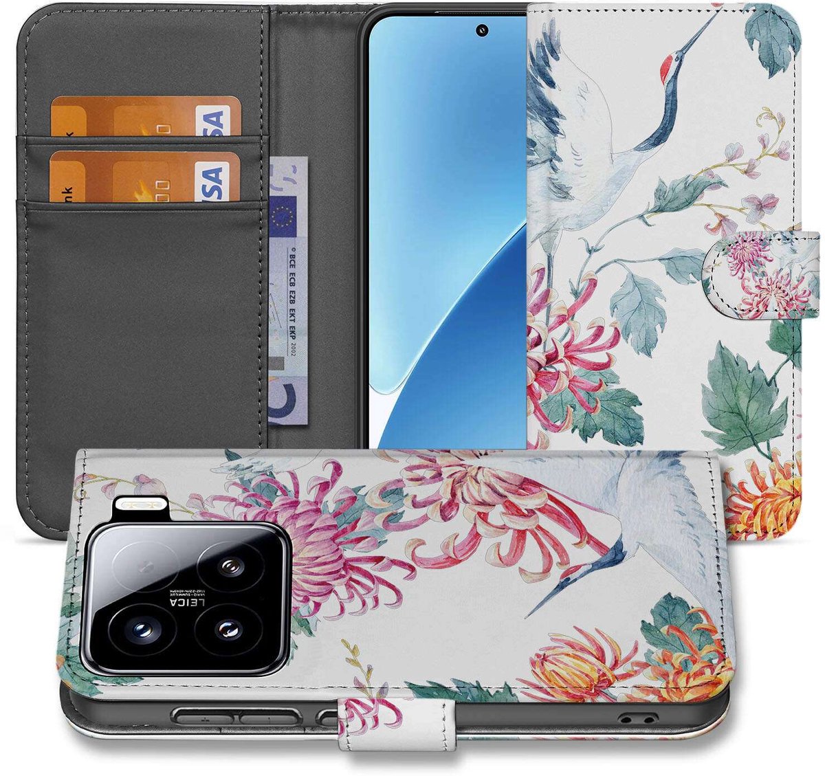 Xiaomi 15 Telefoonhoesje met Pasjes Bird Flowers
