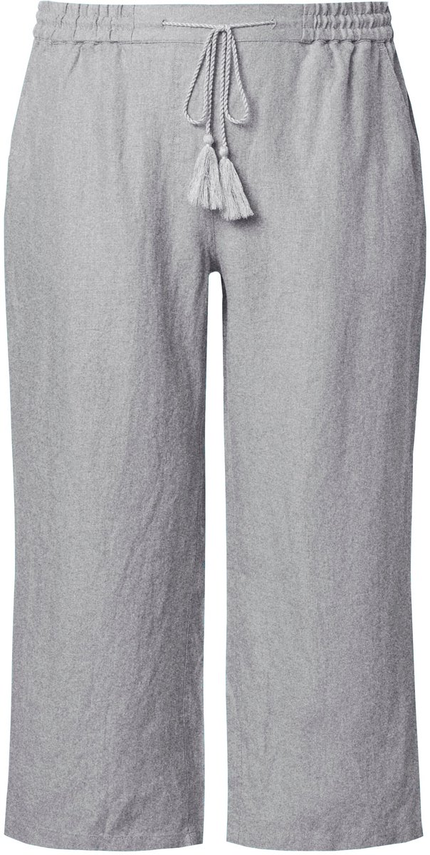Ulla Popken - Dames - 7/8-linnen broek elastische tailleband natuurlijk koel - Lichtgrijs melange - Maat 48