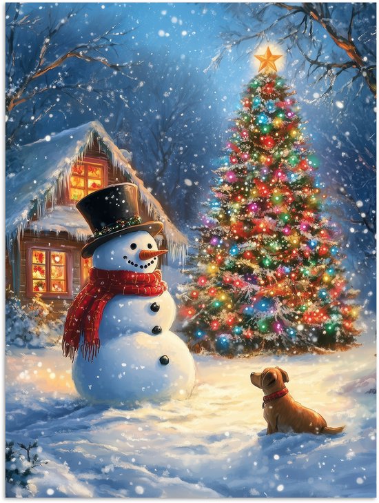 Poster 60x80 cm - Kerstwonder - Winteravond - Kleurrijk - Posters - Kamer decoratie - Wanddecoratie woonkamer - Muurdecoratie slaapkamer - Kerstversiering - Kerstdecoratie voor binnen - Kerstmis