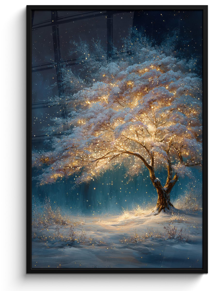 FrameYourWall Poster in lijst - Fotolijst 80x120 cm - Posters - Levensboom - Nacht - Donker - Blauw - Posterlijst zwart - Decoratie - Wanddecoratie woonkamer - Muurdecoratie slaapkamer