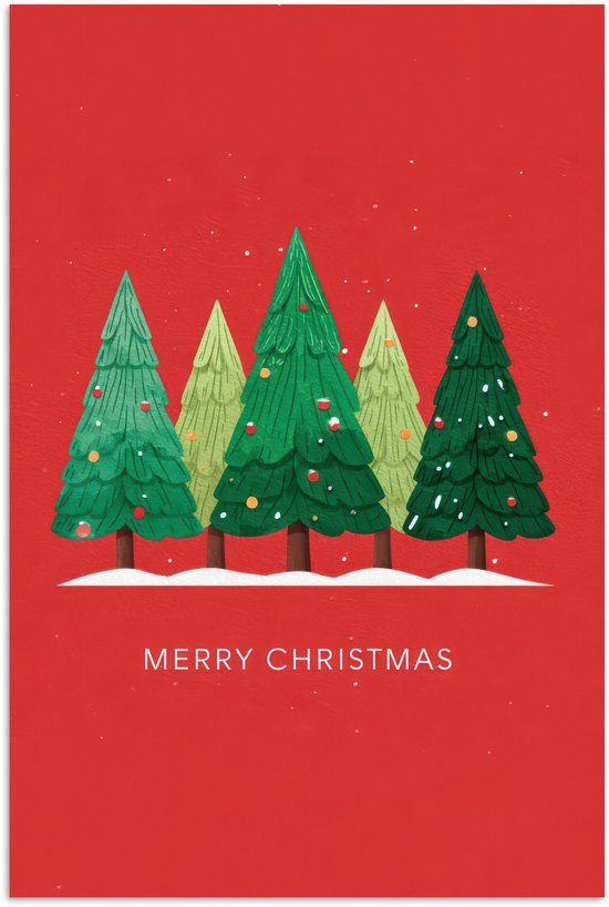 Poster 40x60 cm - Minimalistisch - Kerstbomen - Rood - Sneeuw - Posters - Kamer decoratie - Wanddecoratie woonkamer - Muurdecoratie slaapkamer - Kerstversiering - Kerstdecoratie voor binnen - Kerstmis