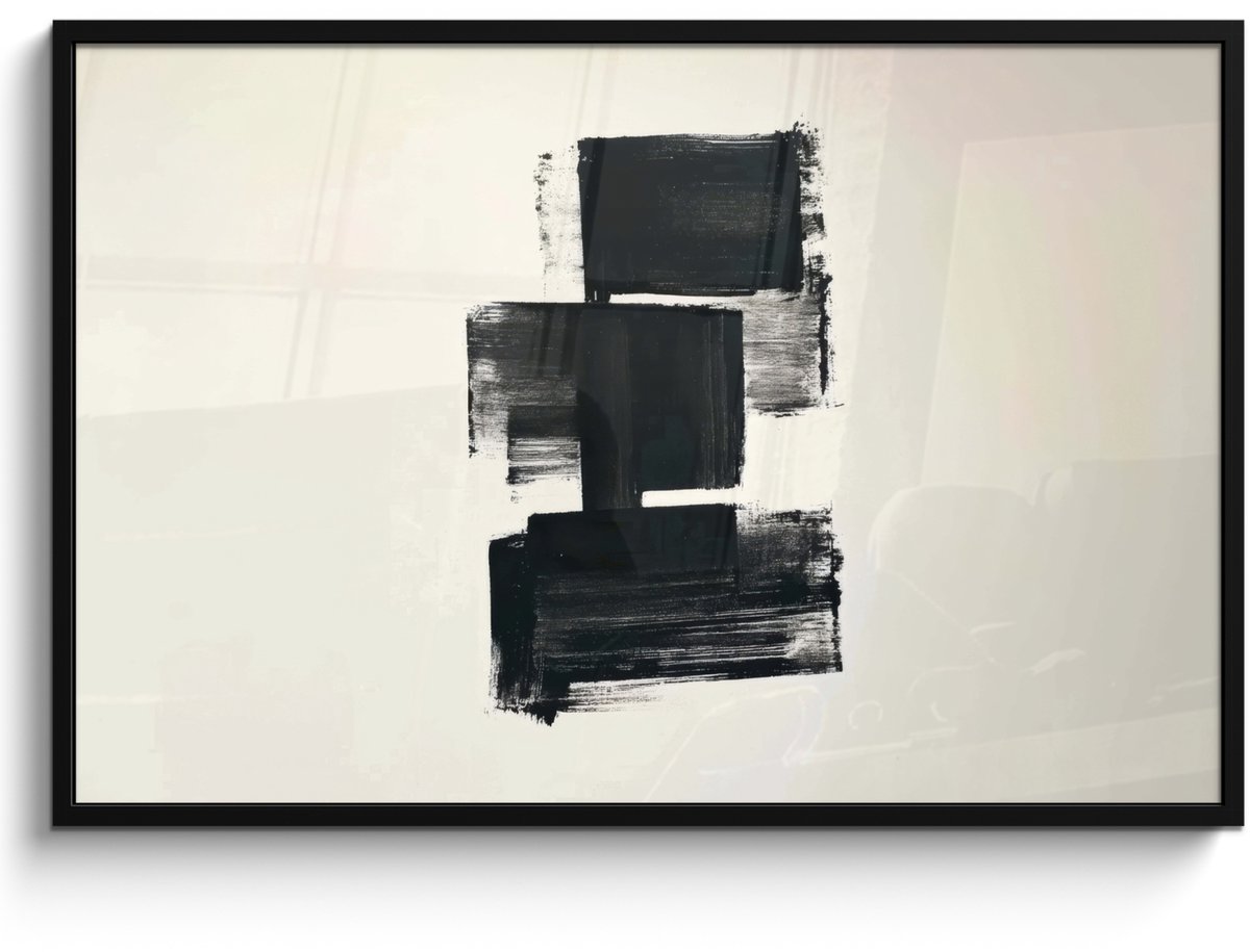 FrameYourWall Poster in lijst - Fotolijst 120x80 cm - Posters - Rechthoeken - Penseelstreken - Abstract - Zwart - Posterlijst zwart - Decoratie - Wanddecoratie woonkamer - Muurdecoratie slaapkamer