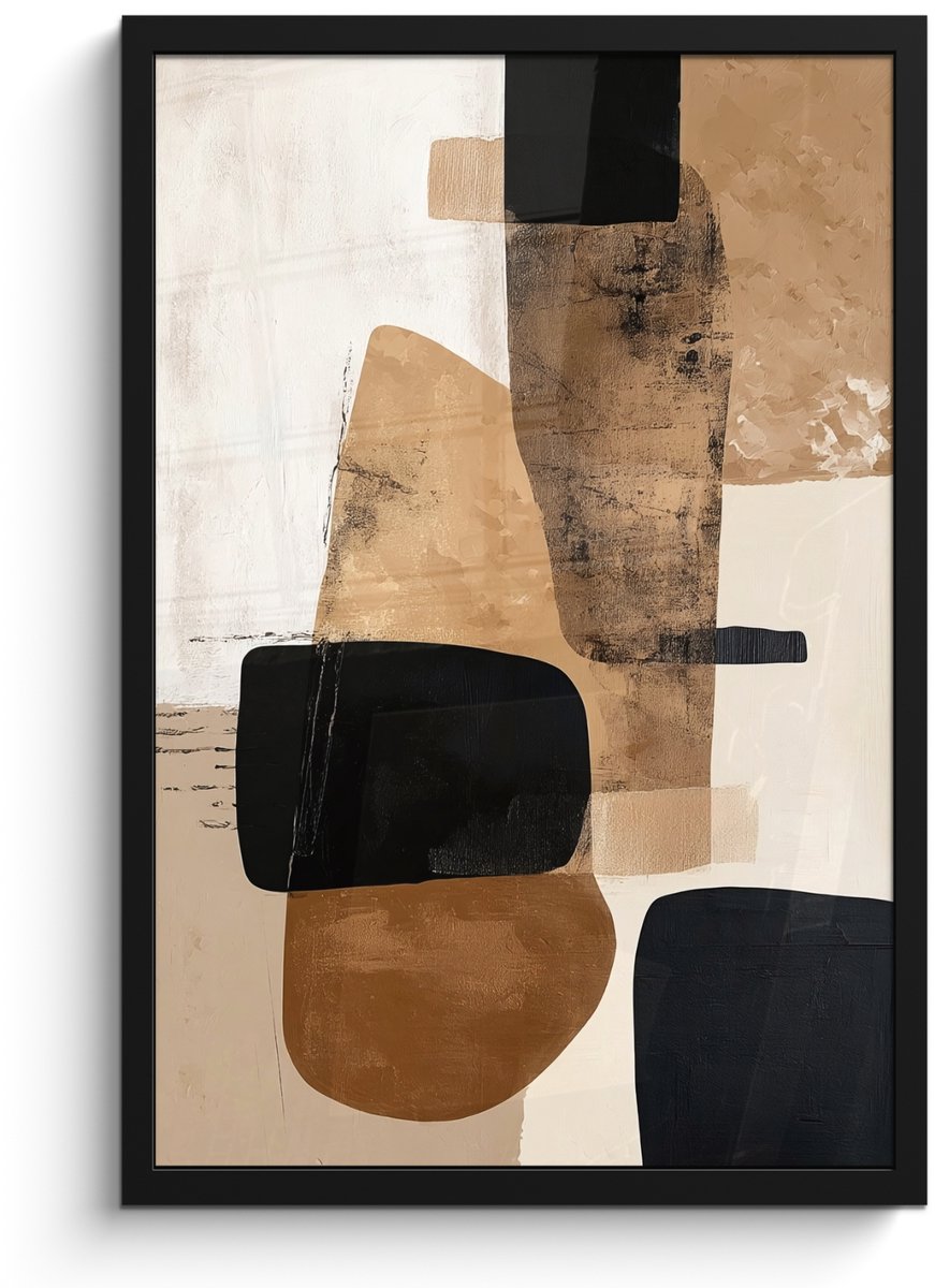 FrameYourWall Poster in lijst - Fotolijst 40x60 cm - Posters - Vlakken - Abstract - Zwart - Strepen - Posterlijst zwart - Decoratie - Wanddecoratie woonkamer - Muurdecoratie slaapkamer