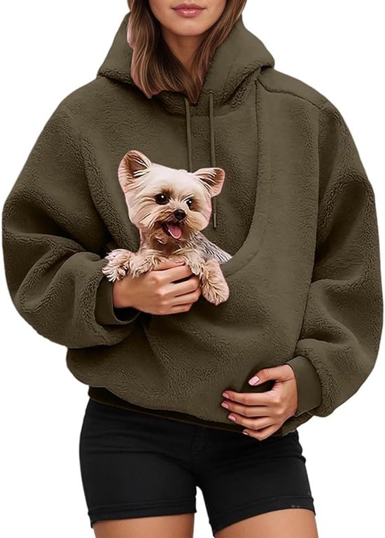 Sweat à capuche pour animaux de compagnie, Nieuwe automne/hiver européen et américain, grand modèle pour femme, sac de transport avec poche avant, adapté aux petits animaux, bronze, taille M