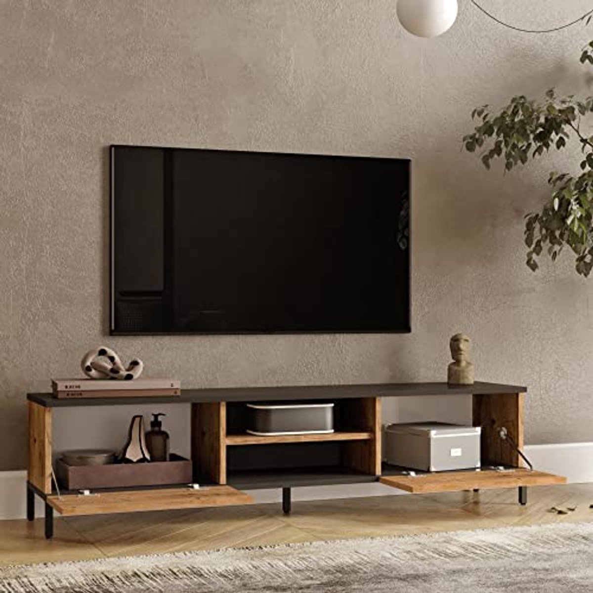 Tv-meubel eiken rustiek en antraciet 160x35x39cm