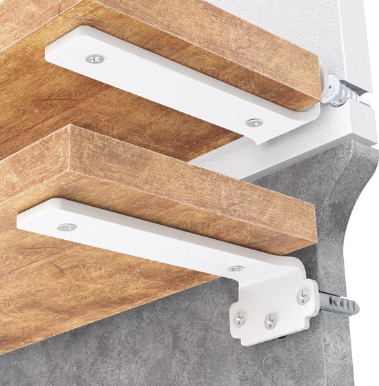 Ophangende Plankdragers, 4-Pack, Zware Muurbevestigde Planken Met Schroeven, Metalen Hoeksteunen, Ondersteuning Voor Kledingstang, Ideaal Voor Keuken, Badkamer, Slaapkamer en Winkel Display