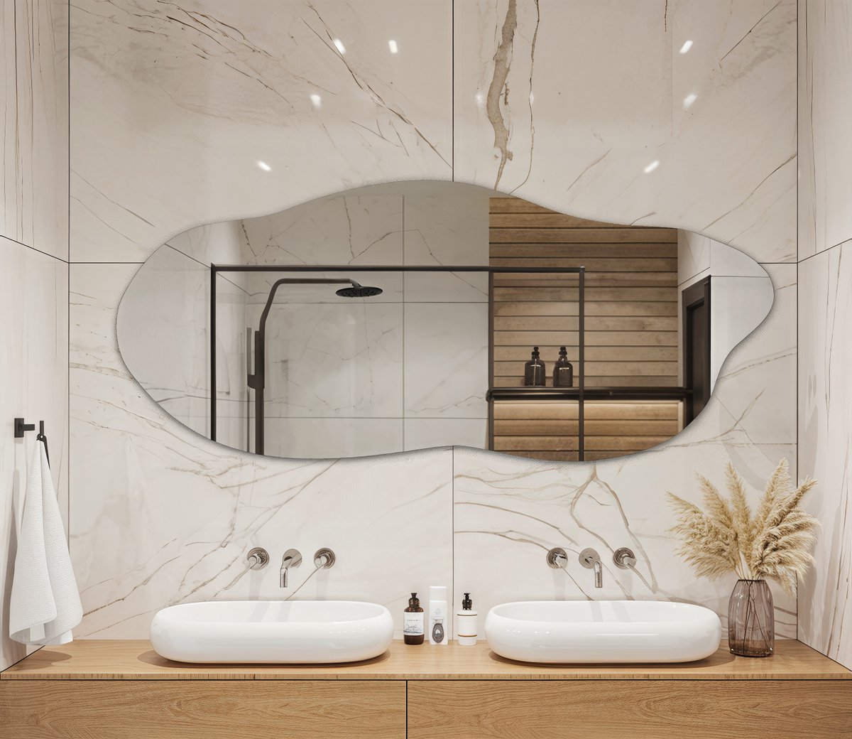 Coloray Organische Spiegel – Moderne Asymmetrische Wandspiegel van Hoogwaardig Glas, Elegant Design voor Woonkamer, Hal of Slaapkamer – Verkrijgbaar in 3 Maten -40 cm x 90 cm Zwart