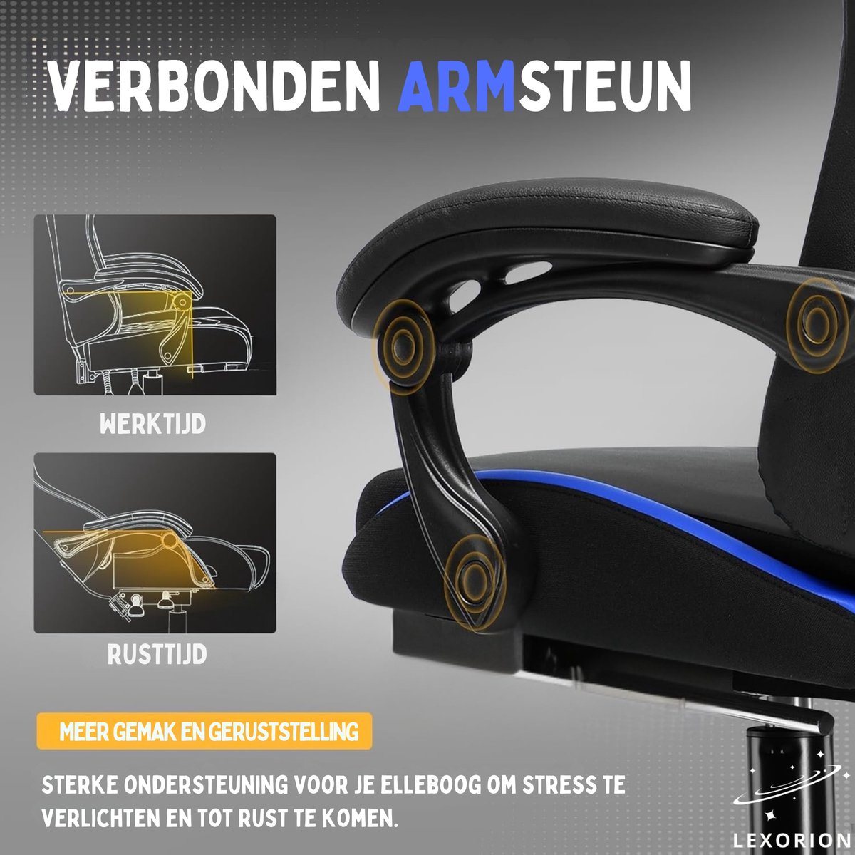 Lexorion Gaming Stoel – Ergonomische Gaming Chair – Inclusief Gratis RGB Gamingmuis Cadeau – Verstelbaar – Lederen Gamestoel – 136 kg – Blauw – Bureaustoel – foto 8