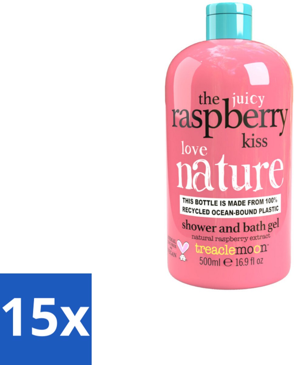 15 x Treaclemoon The Raspberry Kiss Bad en Douchegel 500 ml - Bad En Douchegel - Frambozengeur - Vegan - Dierproefvrij - Huid Verzorging