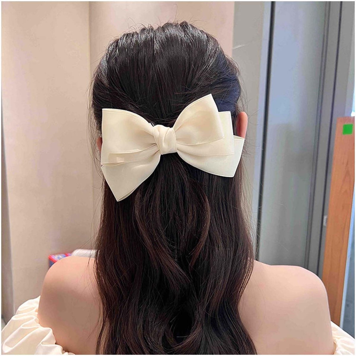 Band Hair Bows White Bow Hairpins Satin Hairpins Clip Large Plain Bow Hairpin French Hairpin Hair Styling Accessories Jewelry for Women Gifts (White)