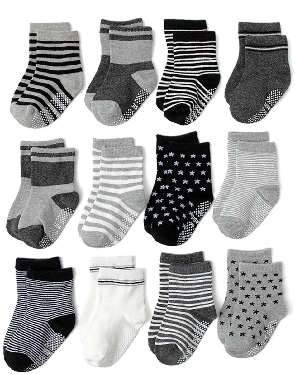 12 paar antislip katoenen sokken voor baby's, peuters, jongens en meisjes