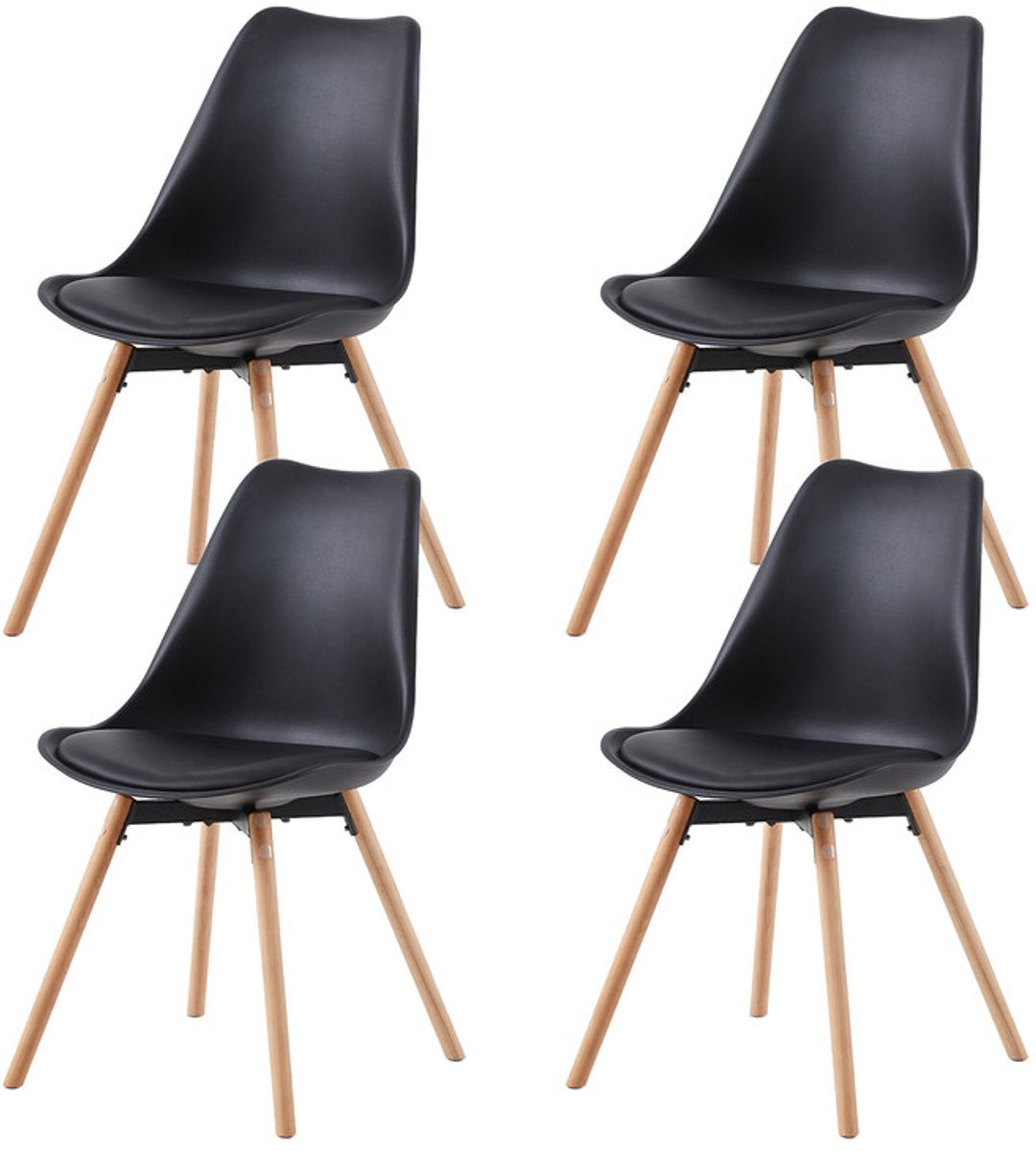 EGGREE Set van 4 gestoffeerde eetkamerstoelen met massief beukenhouten poten voor eetkamer - woonkamer - slaapkamer - keuken - zwart