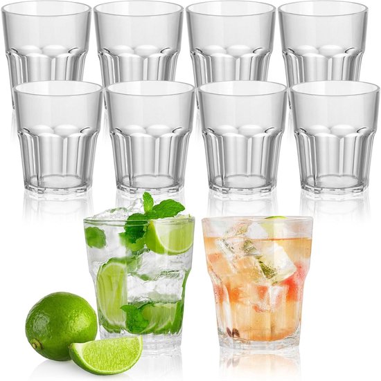SHILIPAIJC 4 stuks drinkglazen, set van 310 ml, waterglazen, kunststof, herbruikbaar, acryl whiskyglazen, set van 4, cocktailglazen, drinkglas voor sap, rode wijn, melk, latte, macchiato-feest