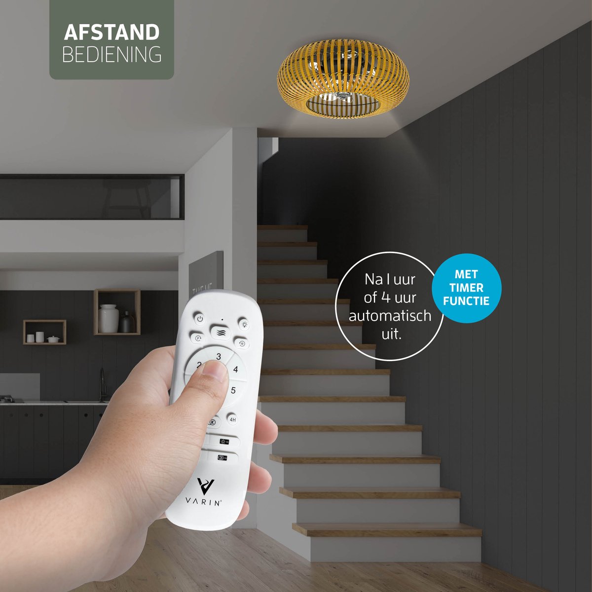 Varin Smart Plafondlamp met ventilator - Bamboe thumbnail 3