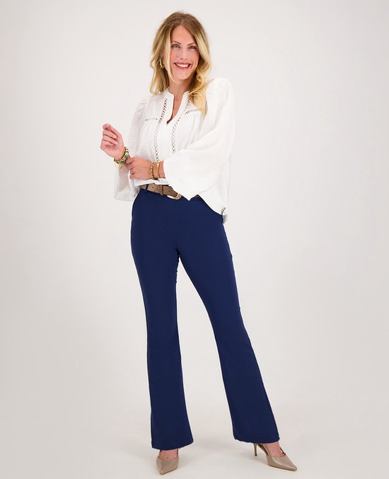 Je m'appelle Travelstof Dames Broek Flared Met stretch - Blauw - Maat XXL