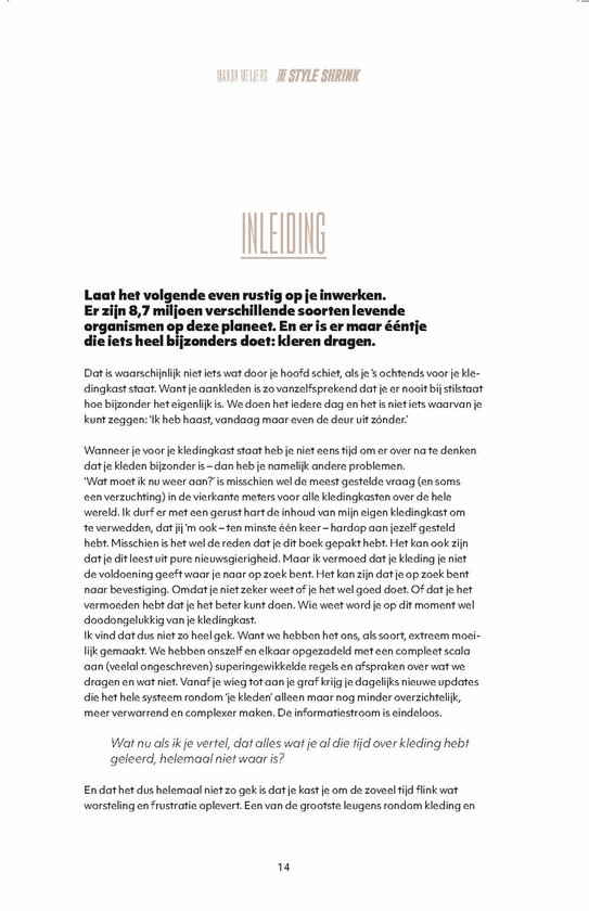 Tekstpagina met de titel 'Inleiding' en paragrafen over kleding en zelfvertrouwen.
