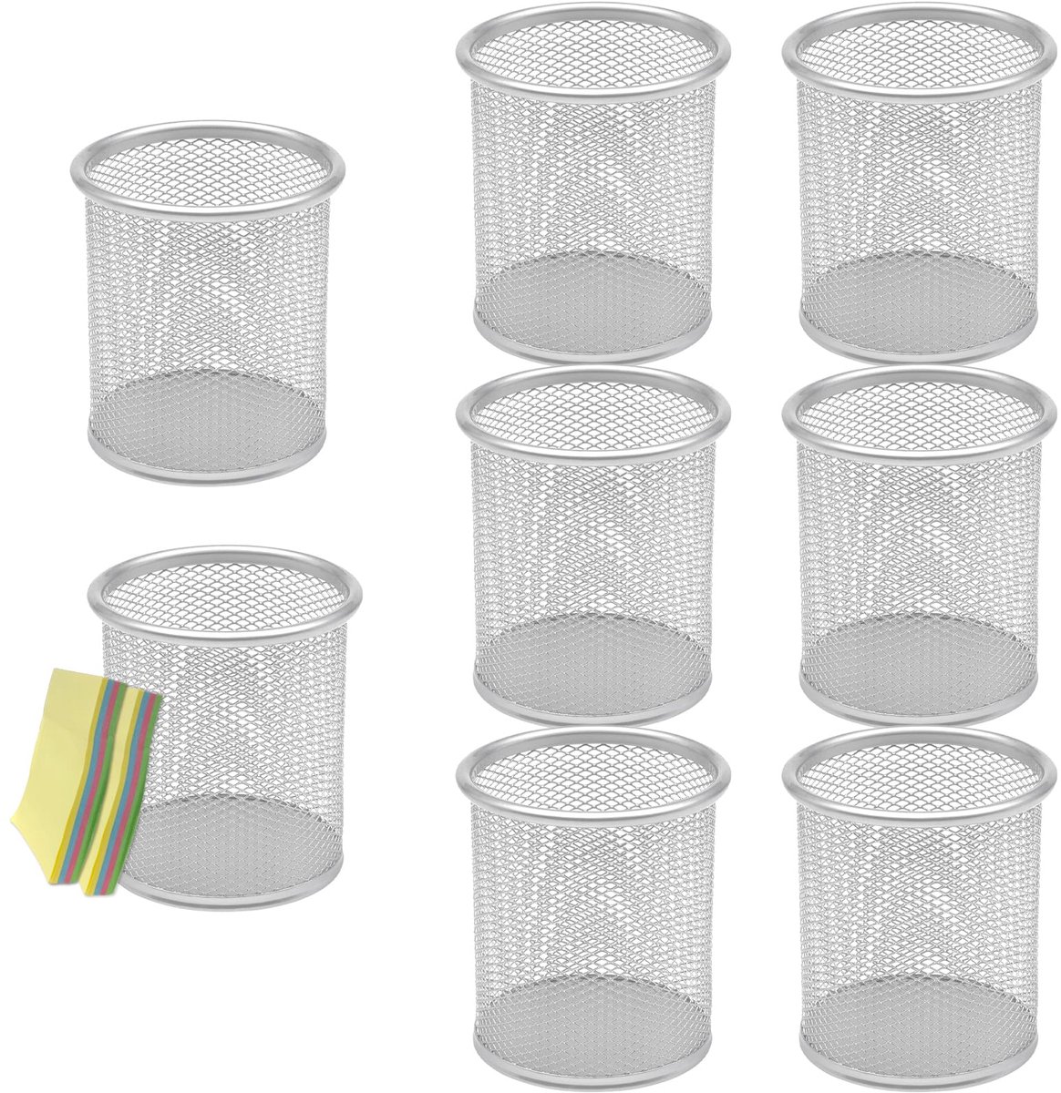 Pennenhouder - Rond Gaas Metaal - Voor Bureau - Zilver - 8 stuks